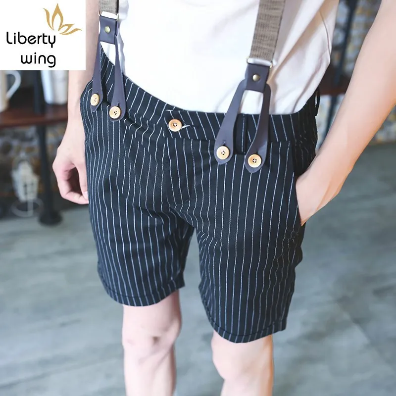 

New Fashion Mens British Suspender Trousers For Man Slim Fit Striped Plaids Casual Pirate Shorts Size 27-36 Free Shipping