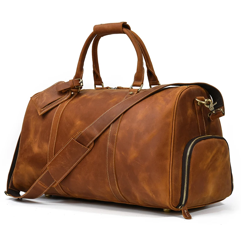 XL Large Size Leather Travel Bag 100% Genuine Leather Travelling Handbag Feature Crazy Horse Leather Duffle Bag For Man