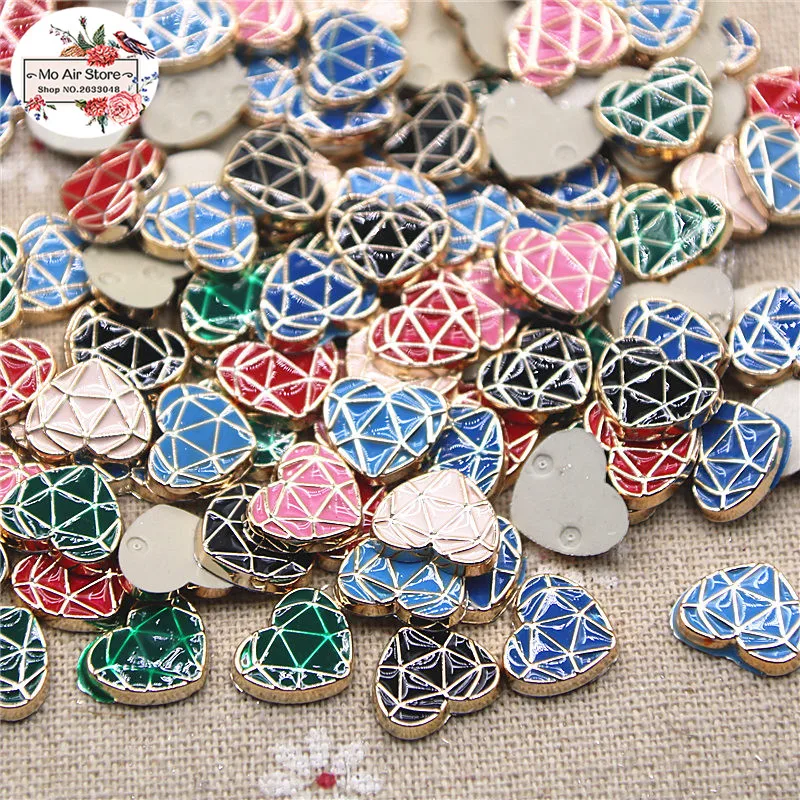 50pcs 10X12mm heart flat back Buttons Home Garden Crafts Cabochon Scrapbooking Clothing accessories