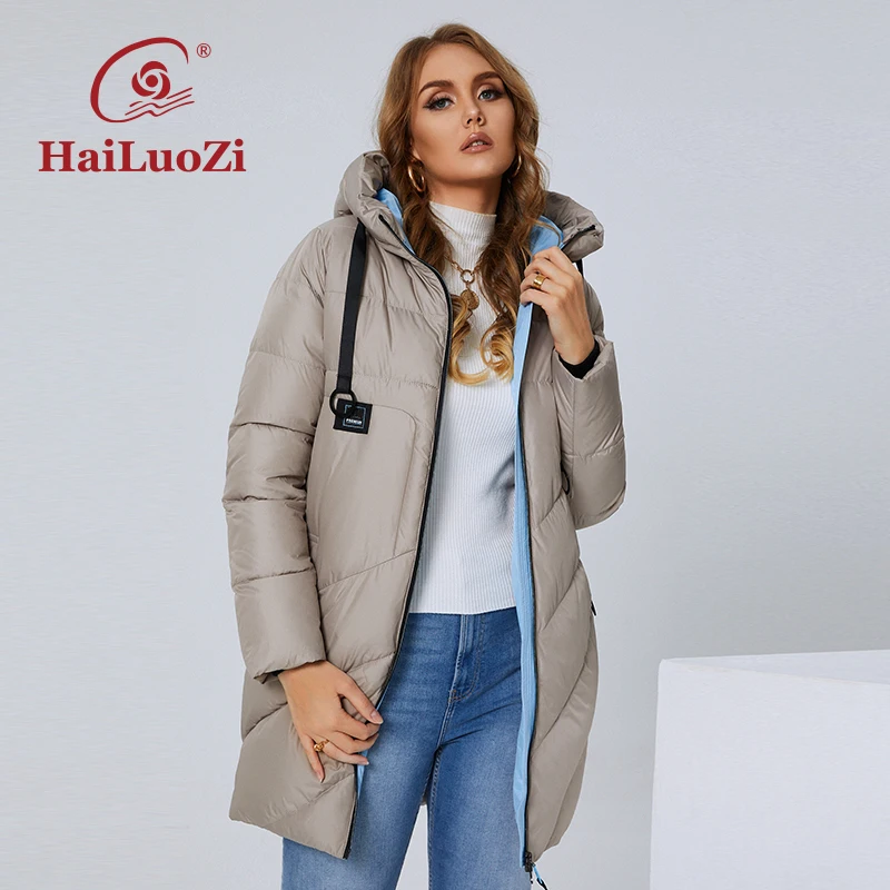 HaiLuoZi 2022 Winter Women\'s Jacket Long Thick Cotton Big Pockets Ladies Coat Fashion Cversize L-4XL Female Casual Coats 6896