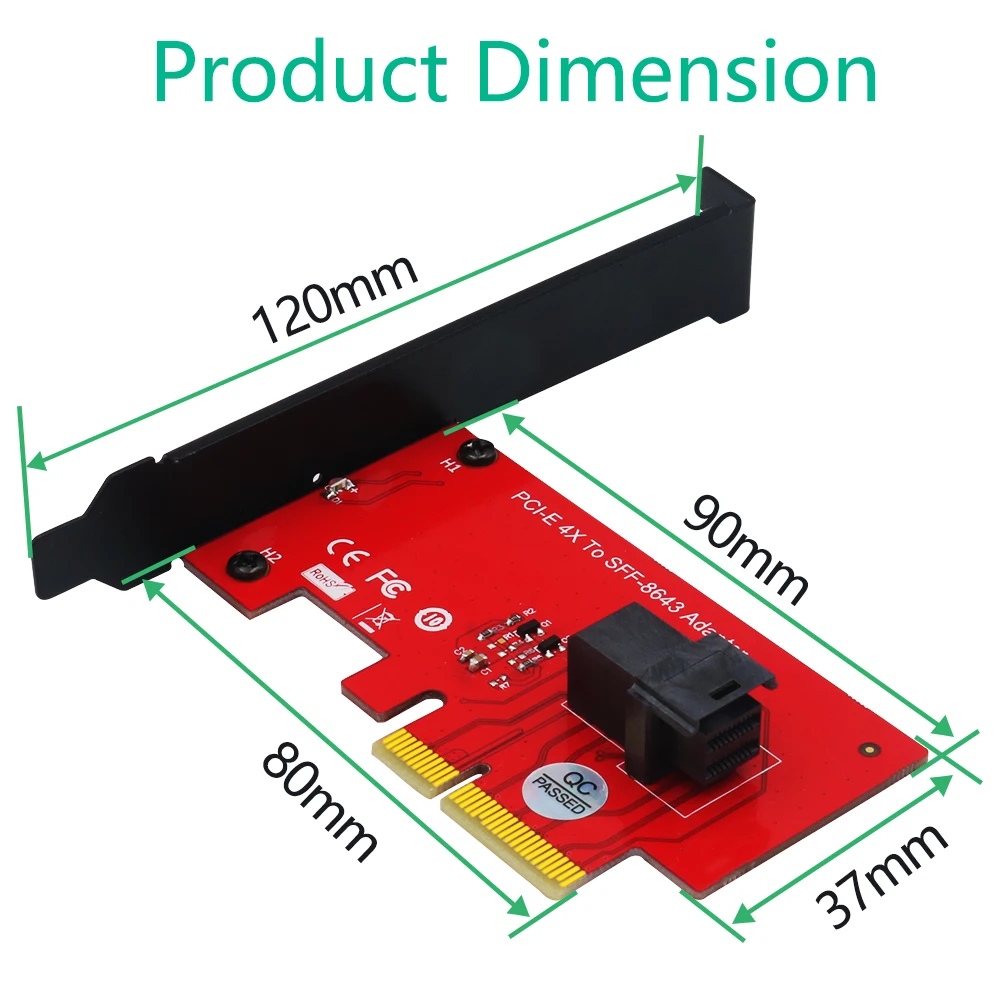 PCI Express 4.0 x4 Host Adapter Card with SFF-8643 Mini-SAS HD 36Pin Connector for U.2 (SFF-8639) PCIe-NVMe SSD - Support Intel