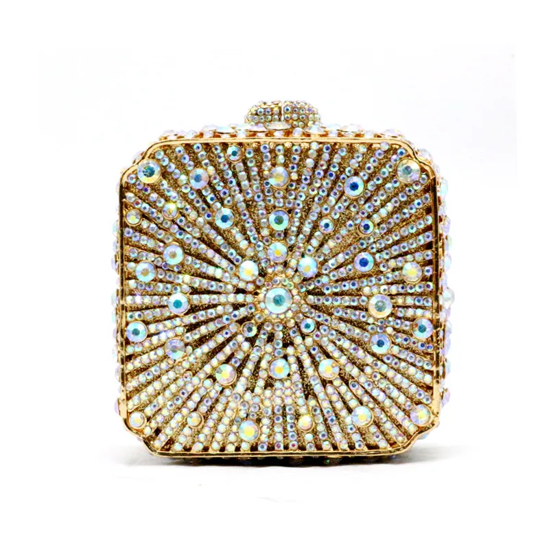 DGPEAFOWL Ladies Party Box Clutch Dazzling Crystal Evening Bag Wedding Bridal Minaudiere HandbagsFrame Chain Women Bag