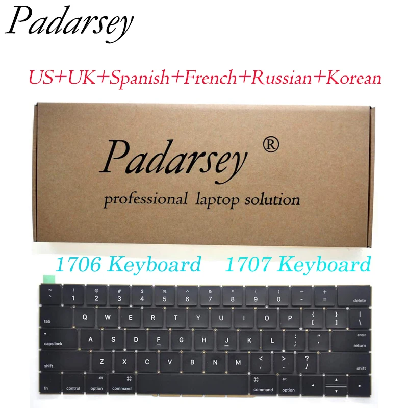 เปลี่ยน Padarsey US/UK/สเปน/ฝรั่งเศส/เกาหลีแป้นพิมพ์สำหรับ MacBook Pro 13 "A1706 & 15" A1707 Touch Bar 2016 2017