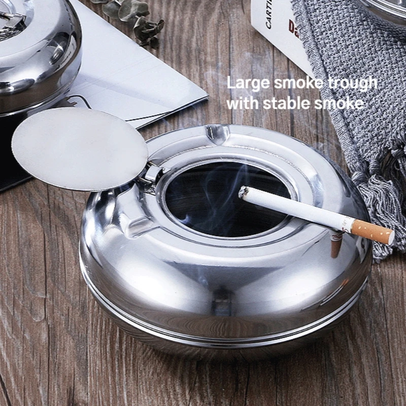 Ashtray Stainless Steel Outdoor Cigarettes Tray for Patio Tabletop Office Home Bedroom Yard Decoration Gifts F19B