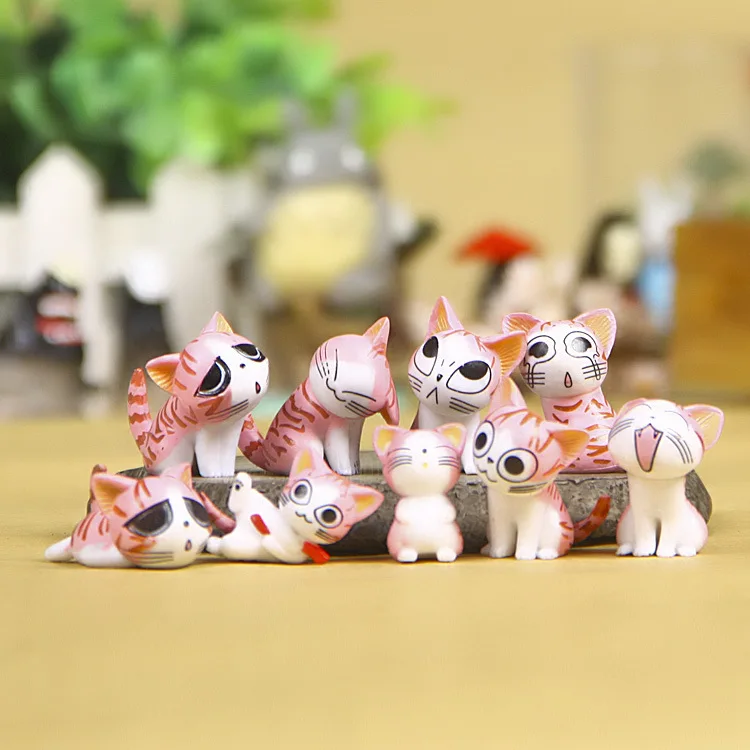 9pcs Kawaii Cheese Cats Kitty Statue Miniatures Resin Kitten Cat Figurines Mini Garden Figures Decoration for Home Kids Toys