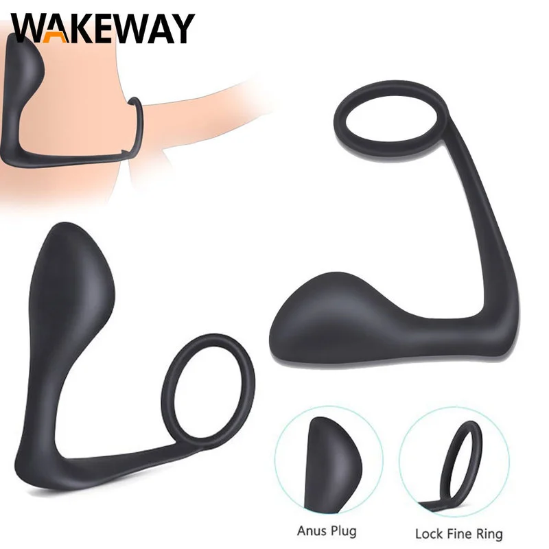 WAKEWAY Penis Ring Prostate Massager Male Anal Plug Wholesale Wearable Silicone Anal Masturbation Stick Delayed Ejaculation