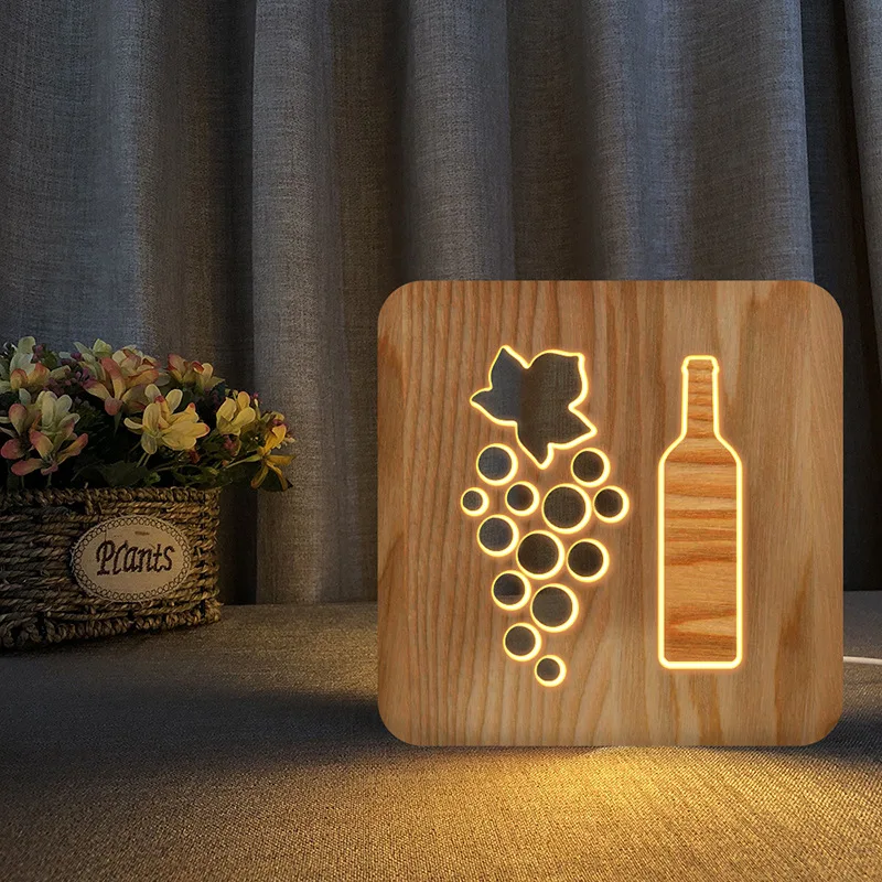 Acecorner LED USB Đèn Ngủ Gỗ Sen Cây Dừa Vật Có Đèn Mới Lạ Kid Phòng Ngủ 3D Bàn Trang Trí Đèn Trẻ Em Quà Tặng