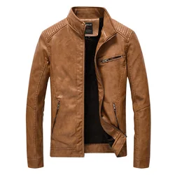 2026 Mens PU Leather Jacket Fleece and Thicken Male Coats Motorcycle Clothing Men Warm Mens Streetwear Pilot Leather Jacket