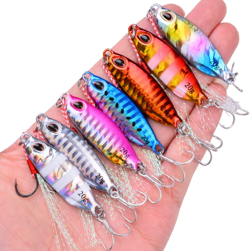 7pcs Metal Saltwater Jigging Fishing Lure Spoon Jigs Lures Hard Bait 10g/15g/20g/30g/40g Laser Body Sinking Bait Fishing Tackle