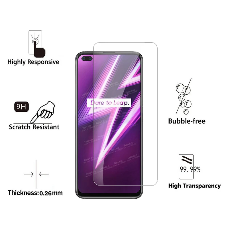 Vidrio protector para oppo realme 6 pro, protector de pantalla, película de seguridad, tremp, 3 unidades