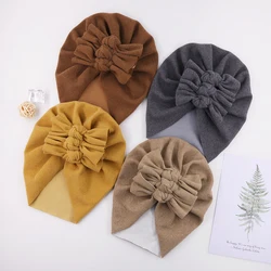 Solid Cashmere Turban Hats Handmade Folded Knotted Caps Soft Warm Beanies Photography Props Infant Autumn Winter Headwraps