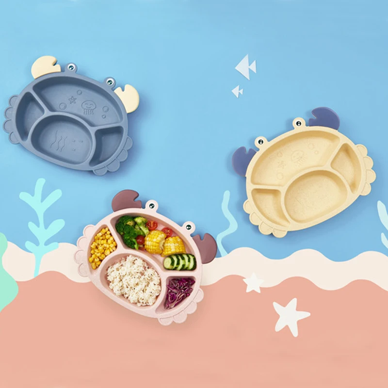 Children\'s Tableware Wheat Fiber Dinner Set Kids&Feeding Crab Tableware 6 Piece Set Plates For Food Creative Cartoon Bowl