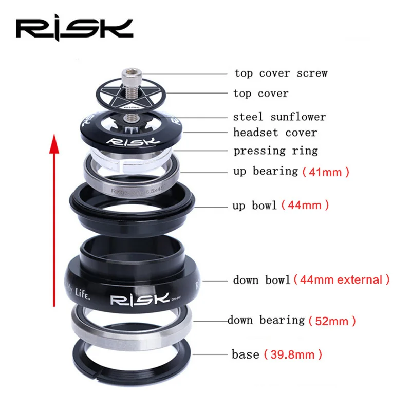 RISK MTB 도로 자전거 헤드셋 – 44mm, 다양한 사이즈(34/41/41.8/49.7/50.6/55/56mm), 28.6mm, 1 1/8 스트레이트, 1.25-1.5인치, 1 1/4-1/2 테이퍼 포크 호환