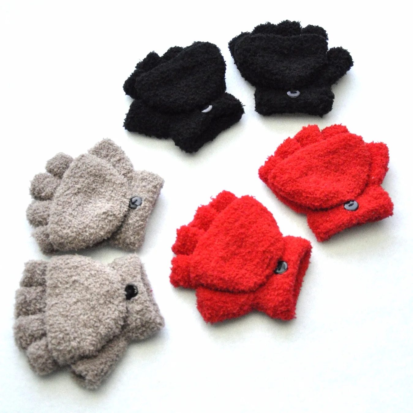 5-11years Kids Winter Warm Gloves Baby Girls Baby Boys Cashmere Coral Fleece Thick Half Fingered Flap Mittens Dropshipping KF193