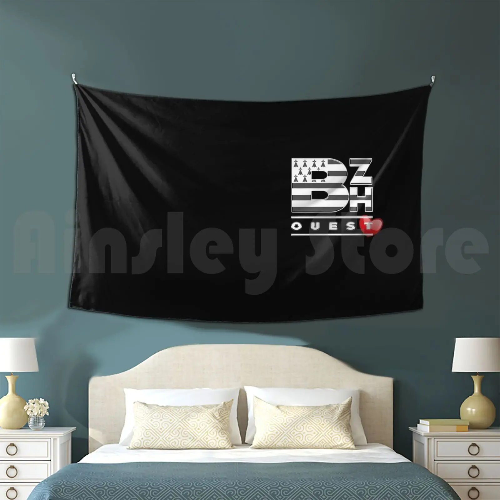 Bzh West Love Breizh Tapestry Living Room Bedroom Breton Breton Brittany Breton Flag Breton Brittany Morbihan