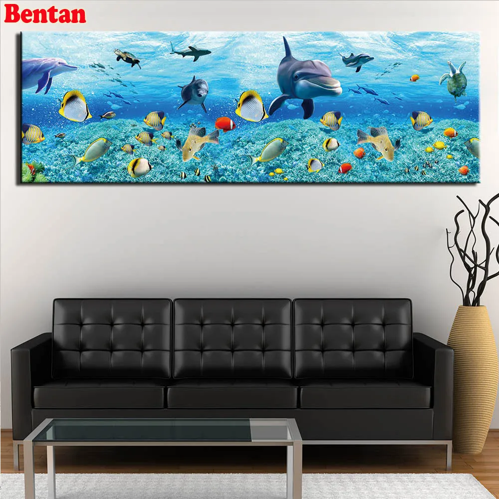 

Full Round Square diy Diamond Painting dolphin 5D Mosaic Diamond Embroidery The underwater world 3d picture Room Decoration Art