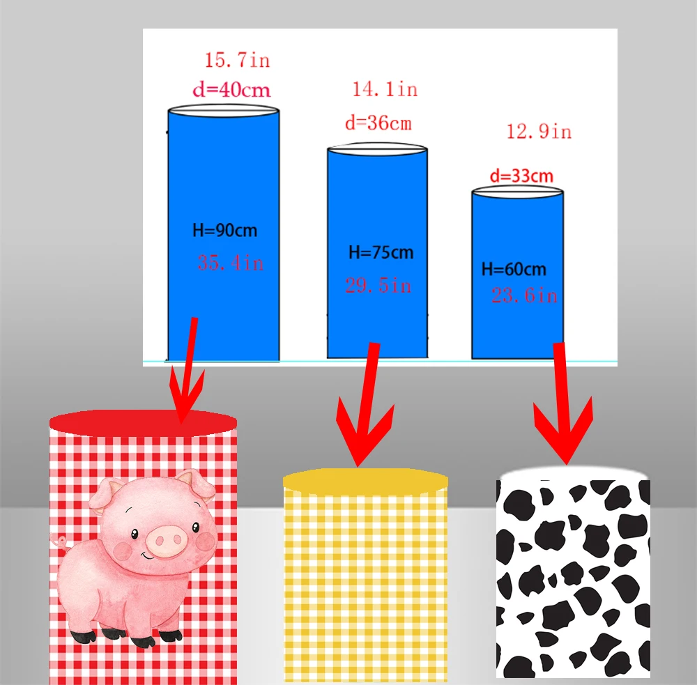 Fondo de fotografía de fiesta de animales de granja de dibujos animados y cubiertas elásticas de cilindro, productos impresos para fiesta de cumpleaños de niños