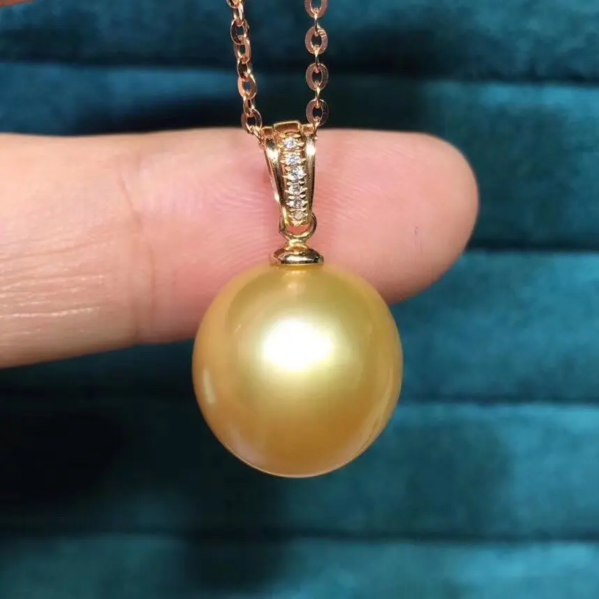 D726 Pearl Pendant Fine Jewelry Solid 18K Gold 12-13mm Nature Sea Water Golden Pearls Pendants Necklaces for Women Presents