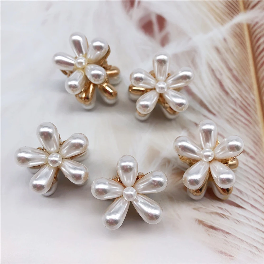 1 Stuks Mini Parel Haarklauw Klemmen Bloem Haarspelden Krab Retro Haarclips Voor Vrouwen Meisje Mini Kleine Haarspeldjes Haaraccessoires