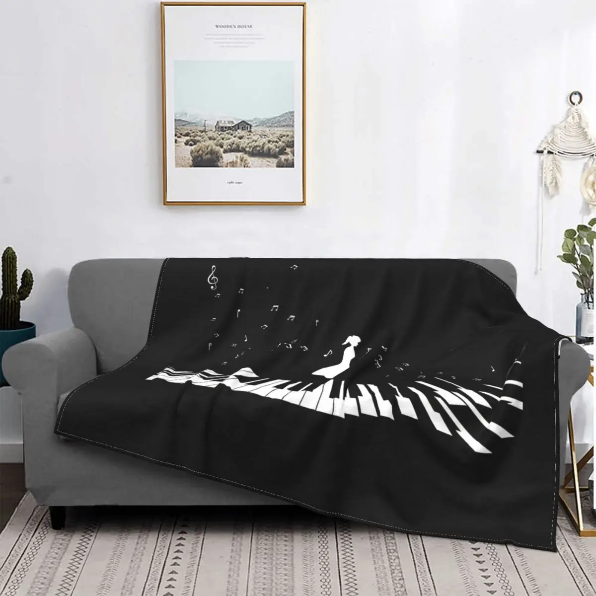 Woman On Piano Keyboards Piano Player Pianist  Blankets Fleece Decoration  Throw Blankets for Bedding Bedroom Plush Thin Quilt