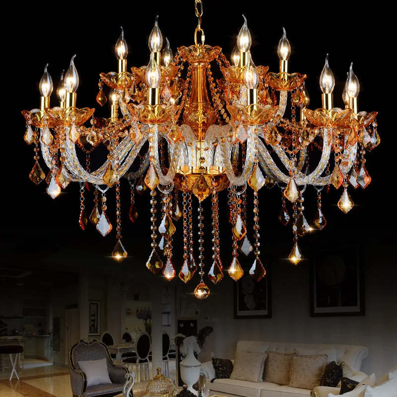 Amber Luxury Crystal Pendant Light European Antique Bedroom Living Room Decor Chandeliers Hotel Cafe Lobby Store Hanging Lamp E1