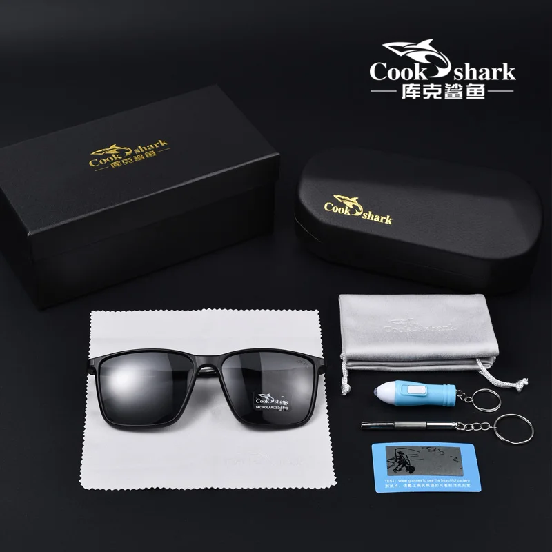 Cook Shark polarized sunglasses men\'s sunglasses women\'s UV protection driving special color-changing glasses trend personality