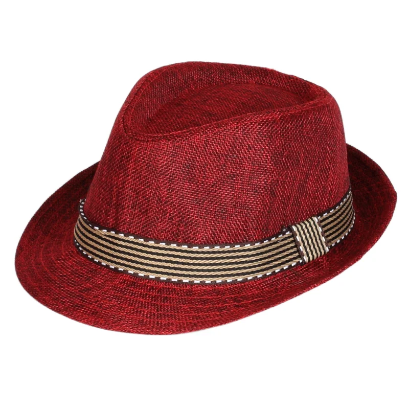 Wholesale British Style Children's Straw Hat Summer Hats For Kids With Striped Band Outdoor Beach Fedora Caps