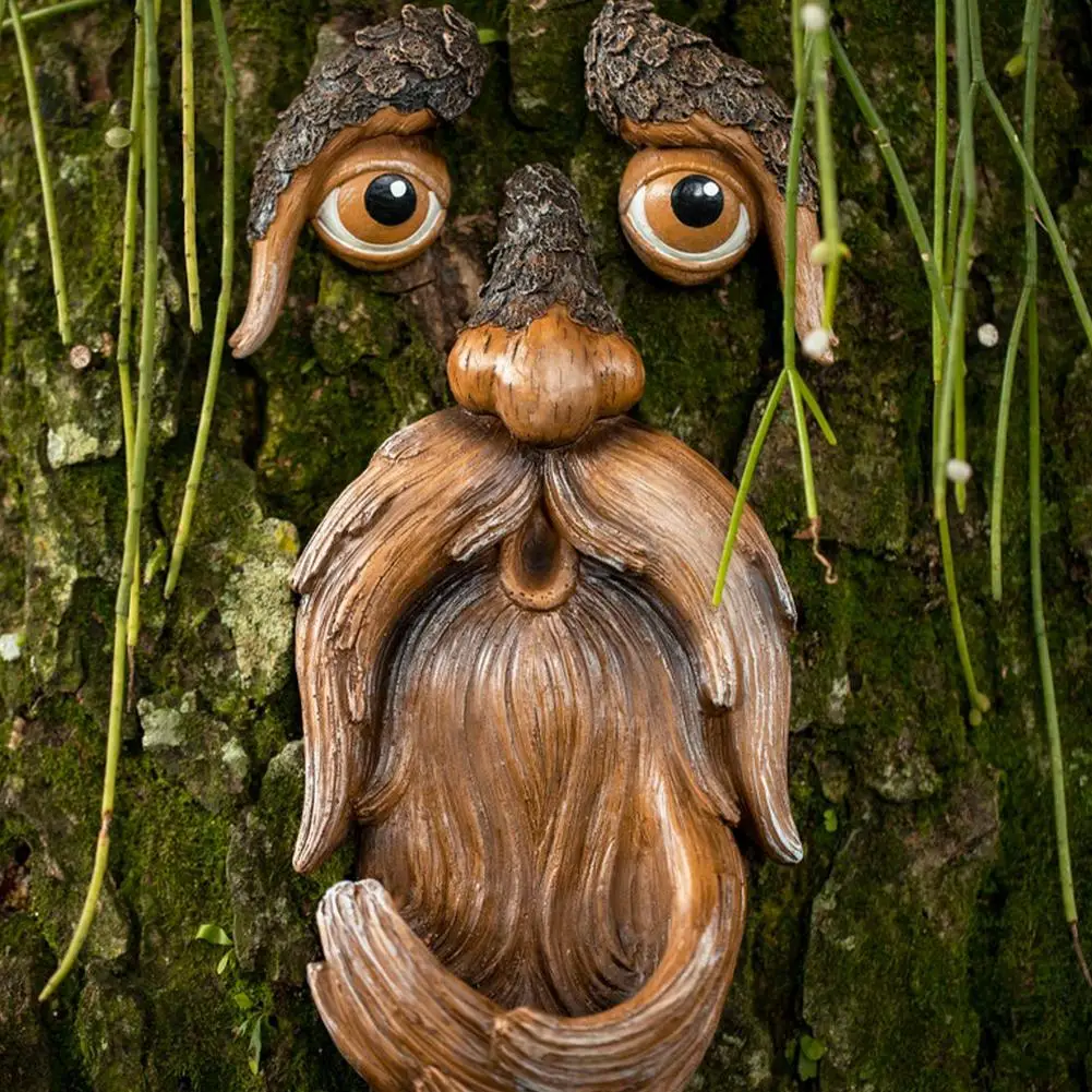 

Resin Face Tree Bark Ghost Face Facial Feature Decoration Easter Outdoor Yard Garden Decoration Outdoor Resin Bird Feeder Jardin