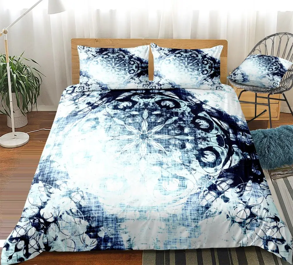 Tie dyed Bedding Set Tie Dyed Duvet Cover Set Blue Boho Bedding Set Bedspread Mandala Home Textile Microfiber Beds Set