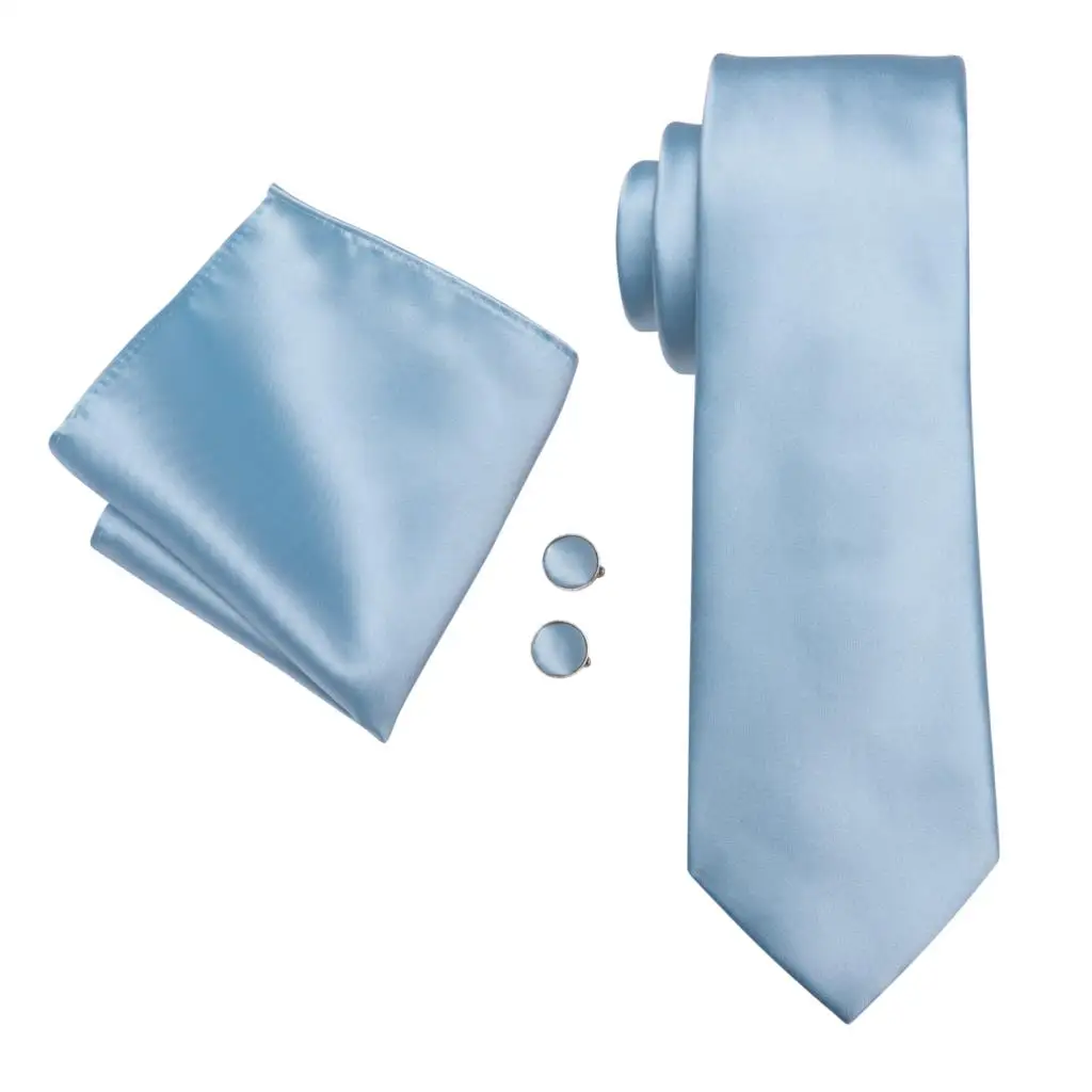 Hi-Tie-corbata de boda de seda Lisa azul claro para hombre, gemelos prácticos de diseño a la moda, corbata elegante para fiesta de negocios, triangulación de envíos