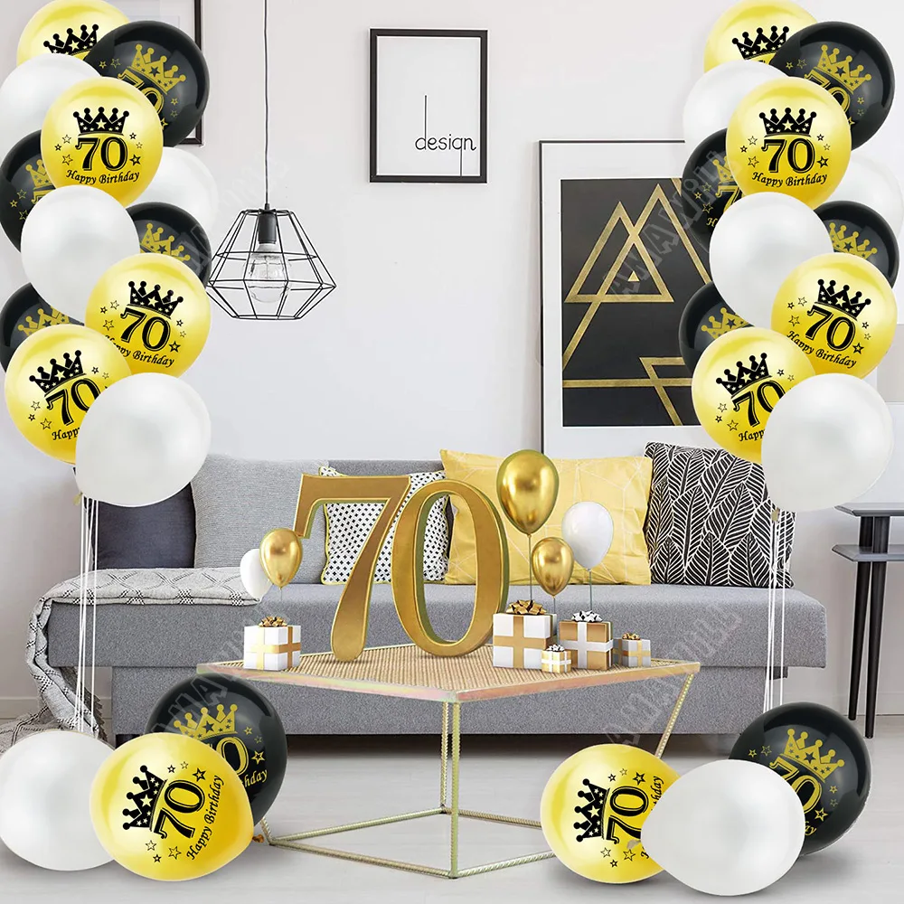 Happy 70th Birthday Party Decorative Adult 70 Years Old Balloon 12Inch Latex Confetti Number Foil Balloon 70 Anniversary Supply