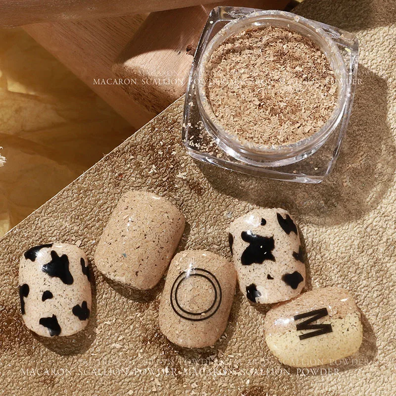 Newly 6 Macaron Color Nail Sequins Wood Pigment Glitter Nail Cork Powder Set Wool powder 3D Manicure Decoration