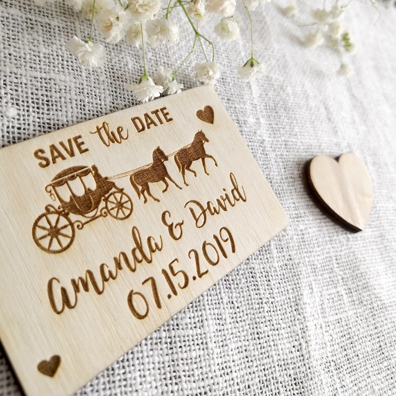 Customized Wedding Save The Date Magnets, Rustic Wedding Carriage, Save The Date,Wood Magnet, Wedding Invitation,Wooden Magnet