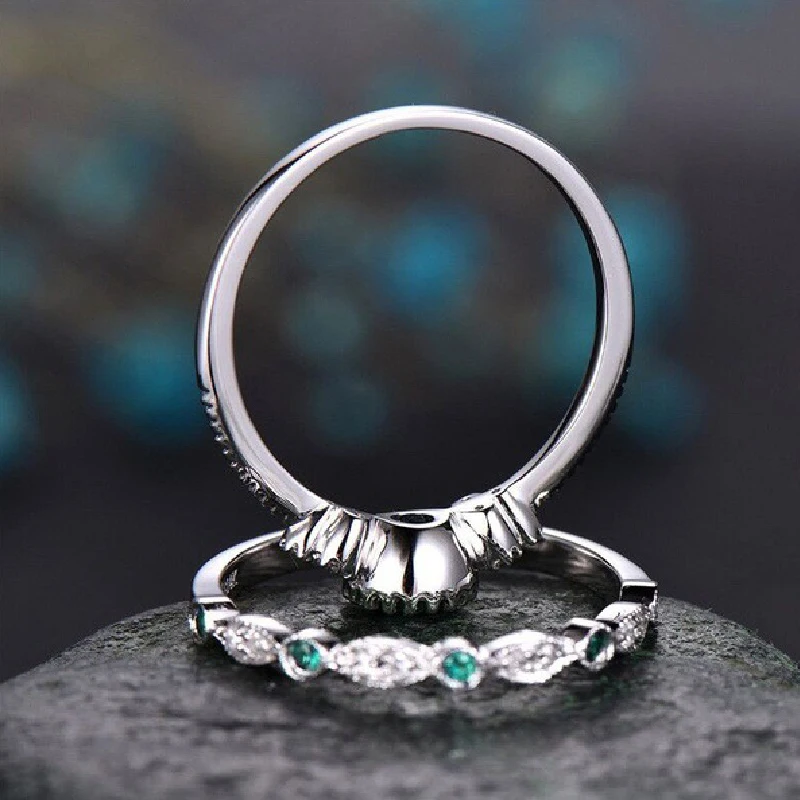 Luxury Rings Set 925 Silver Jewelry with Green Zircon Gemstones Finger Ring for Women Wedding Engagement Party Gift Accessories