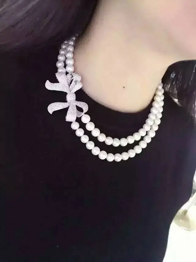 double strands 8-9mm south sea white pearl necklace 19