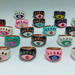 4 Colors Open Us Size 7 Colorful CZ Enamel Lucky Turkish Evil Eye Full Finger Rings