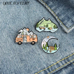 Go Camping! Nature Pins Adventure In The Mountains Badges Tree River Bus Brooches for Explorer Wholesale