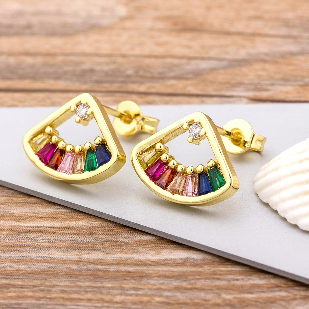 Fashion Female Luxury Crystal Round Stud Earrings Vintage Gold Color Wedding Party Jewelry Copper Zircon Crystal Stone Earrings