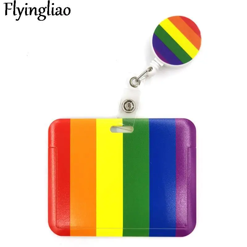 Tarjetero de Color arcoíris para hombre y mujer, Tarjetero con cordón de negocios, funda para tarjeta, Bolsa porta tarjetas con nombre de Estudiante