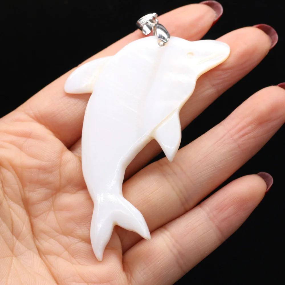 Natural Mother of Pearl Shell Pendant Cute White Shark Pendant Charms for Women Jewelry Making Necklace Exquisite Gift 40x75mm