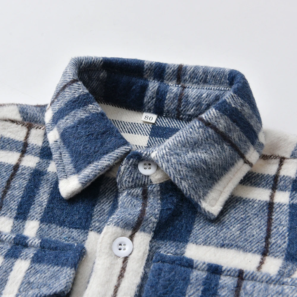 top and top  Autumn Winter Fashion Baby Boy Long Sleeve Cotton Plaid Shirt Casual Turn-down Classic Kids Thick Warm Blouses