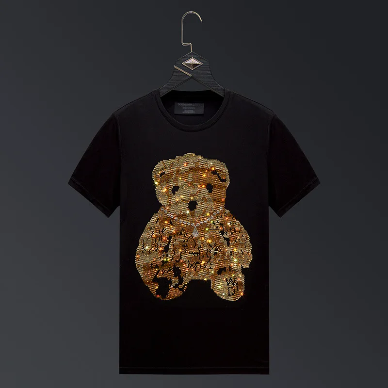 

2024 Bear Rhinestones Men T Shirts Streetwear Fashion Man Clothing Slim Modal Cotton O Neck Short Sleeve T-shirts Plus Size 6XL