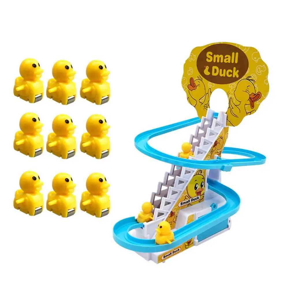 Electric Duck Climbing Stairs Toy Children Roller Coaster Toy Set Electric Light Music Amusement Climb Stairs Track Toy