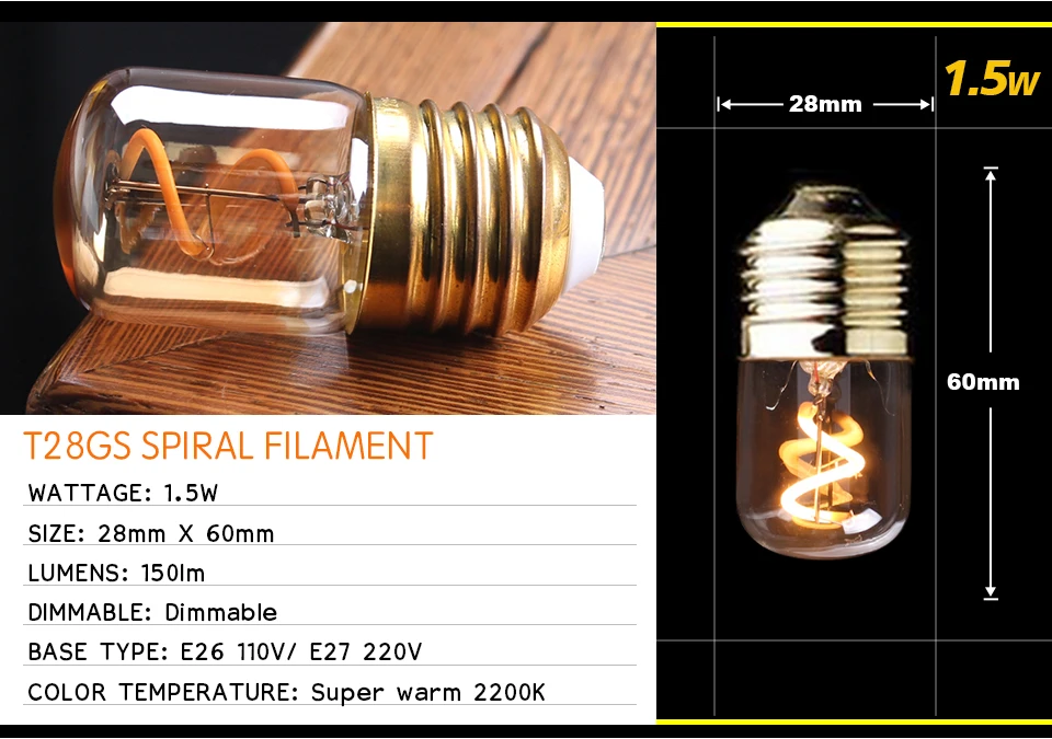 Retro dimmbare LED Edison Glühbirne E27 3W Gold Spiral-Filament ST64 G125 Ampoule LED Lampe Glühbirne Kronleuchter Dekorative Beleuchtung – Detail 20