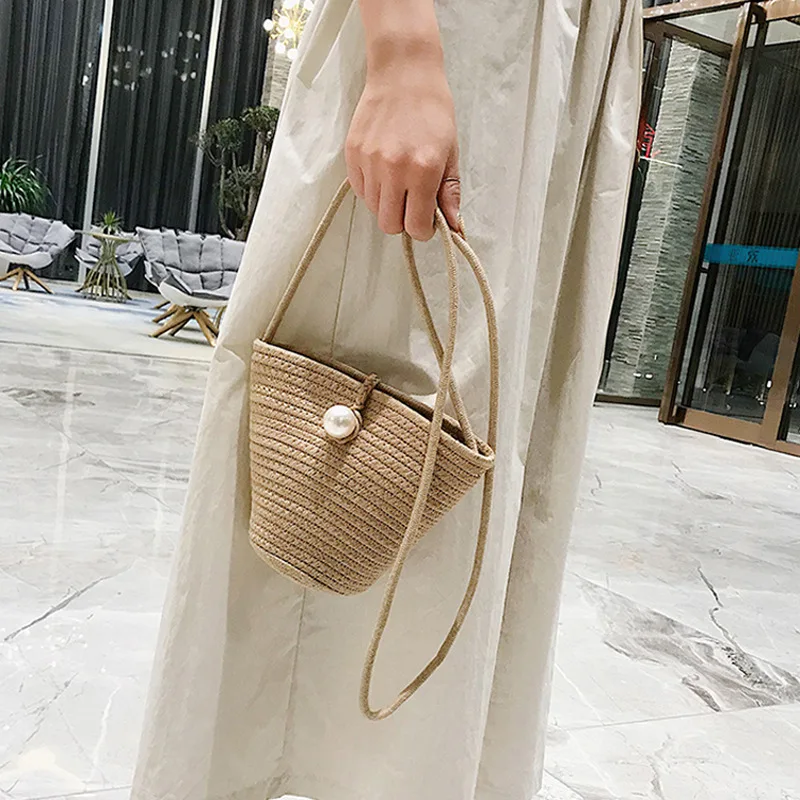 Multi-styles Straw Bags Handmade Woven  Pearl Dumpling Bag Straddling Shell Grass Woven Bag cotton woven Beach Bag Mini Bag