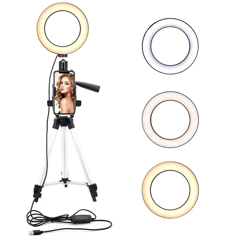 

Makeup Mirror With Light Make Up Tripod Phone Selfie Stick Live Bracket USB Round Fill Light Lamp Complementary Light Set