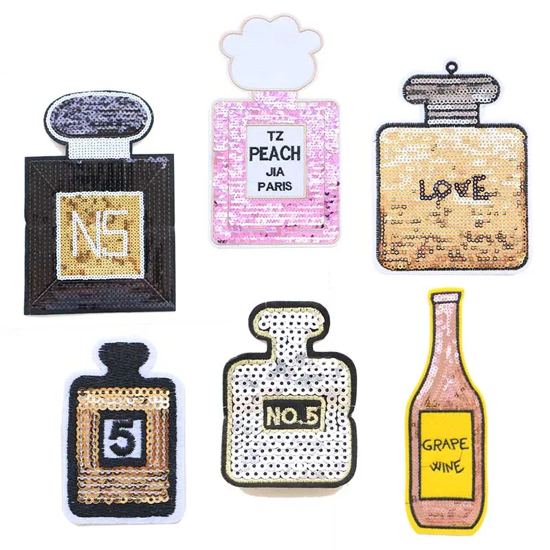 Cartoon Decorative Patch Perfume Bottle Love Sequins icon Embroidered Applique Patches For DIY Iron on Badges on backpack