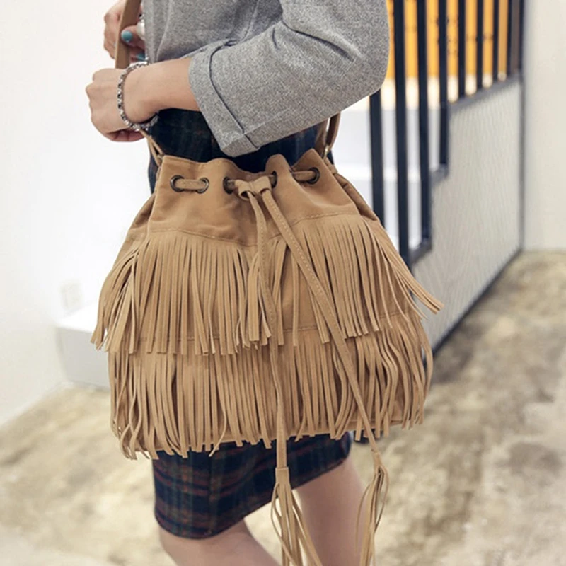 Retro Faux Fringe Women Messenger Bags Tote New Handbag Tassel Shoulder Handbags Crossbody Bag Bolsa