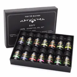 Juego de aceites esenciales para aromaterapia, Set de 14 piezas, 100% puro, botellas de 10mL, caja de regalo