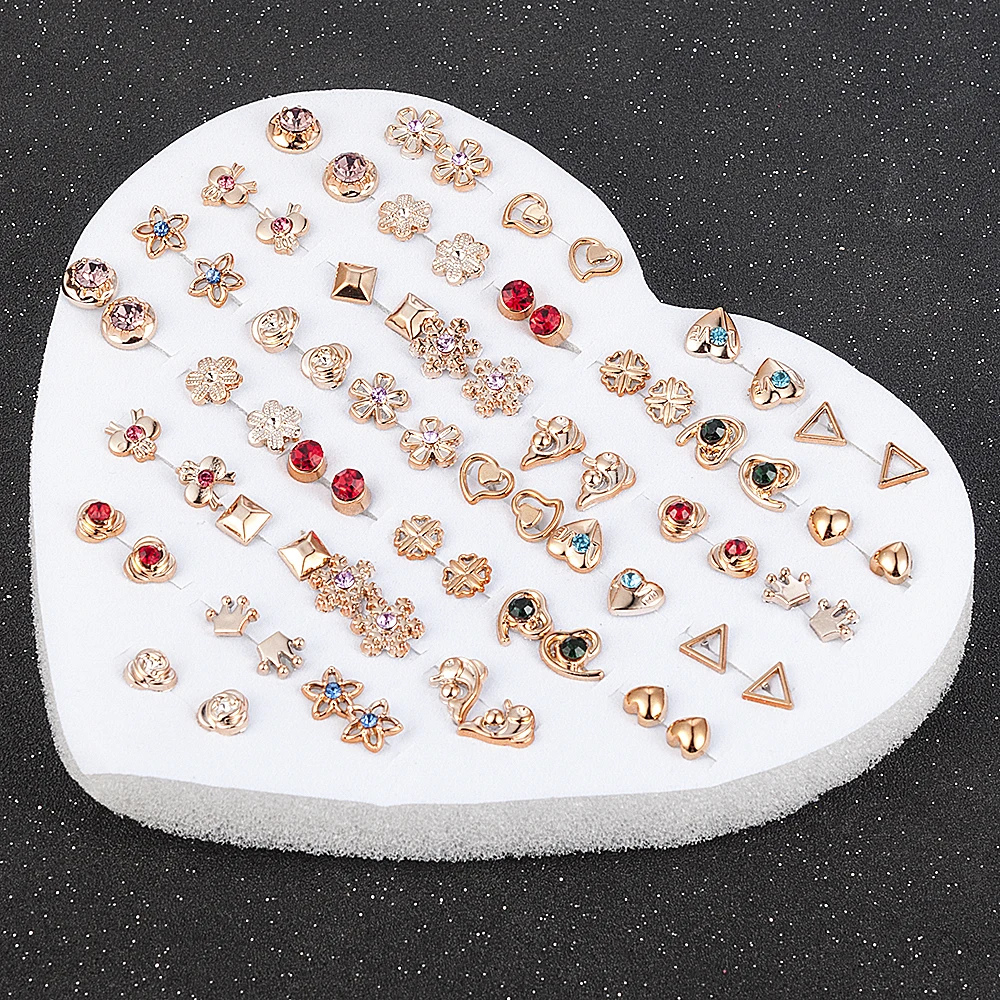 New Fashion Cute Female Girl Student Resin Plastic Flower Star Stud Earring Set Multi-style Jewelry 12~36 Pairs Jewelry Gift